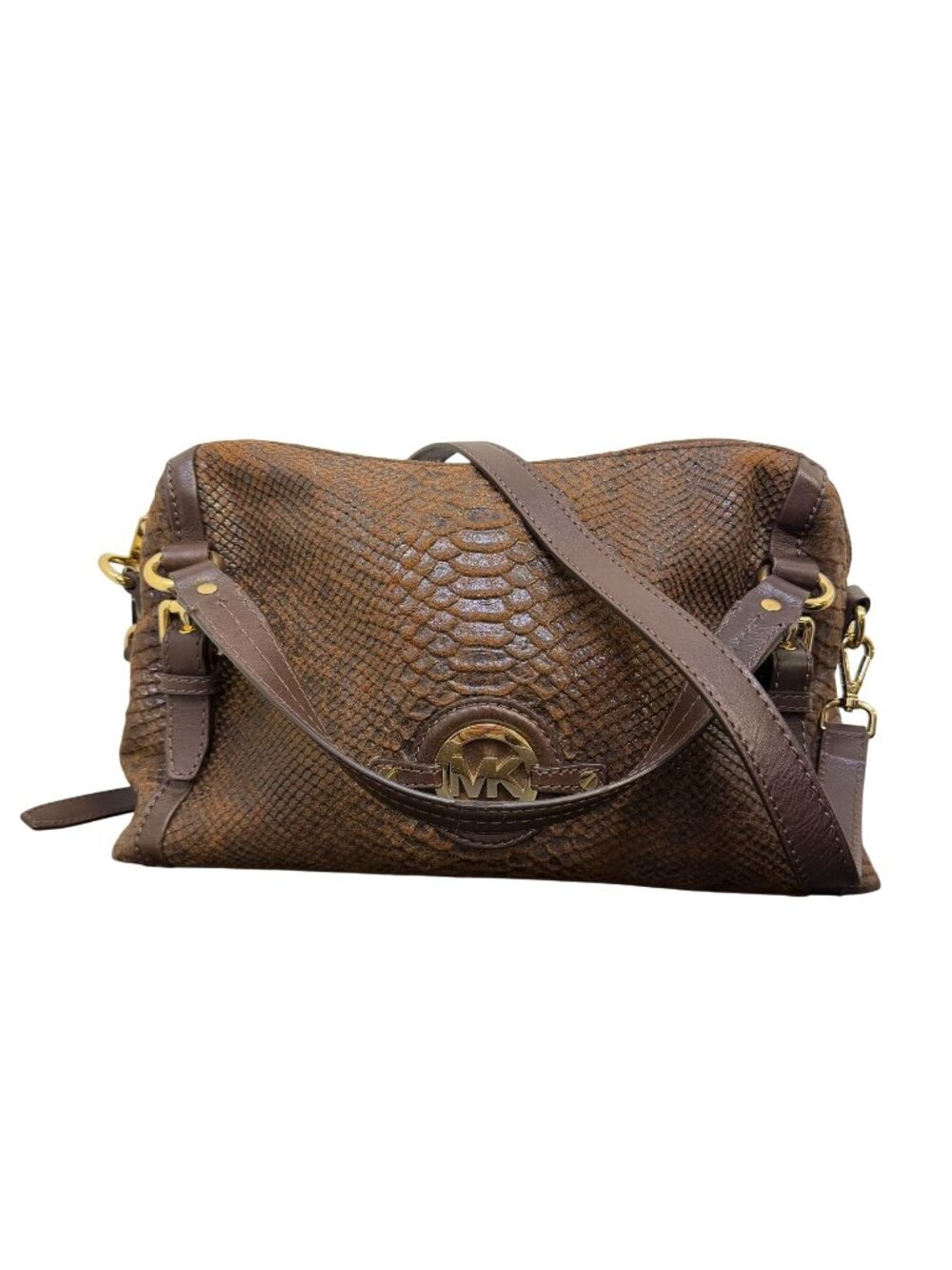 Michael Kors Brown Python-Embossed Leather Shoulder Bag With Adjustable Strap